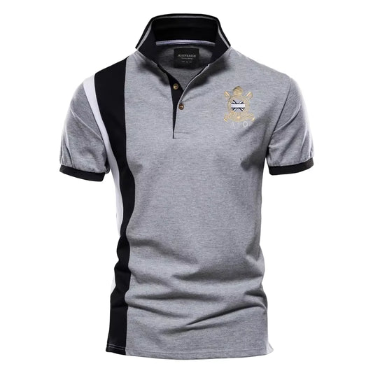 100% Cotton Badge Embroidery Polo Shirt for Men Short-Sleeved Patchwork Men'S Polos Quality Summer Brand Men Clothing