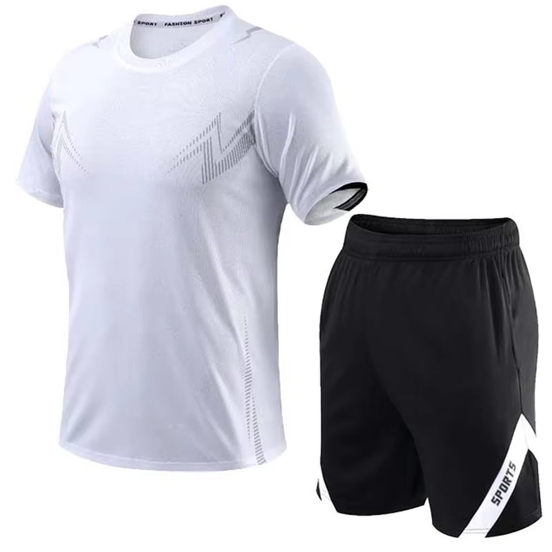 2 Pcs/Set Men'S Tracksuit Gym Fitness Badminton Sports Suit Clothes Running Jogging Sport Wear Exercise Workout Set Sportswear