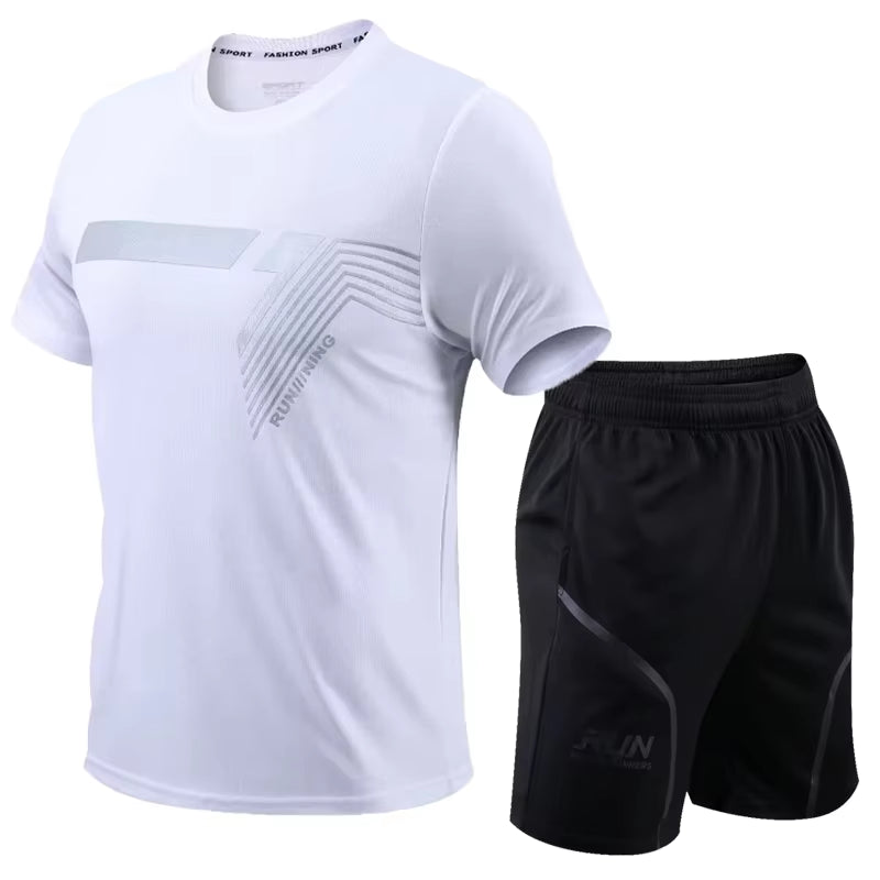 2 Pcs/Set Men'S Tracksuit Gym Fitness Badminton Sports Suit Clothes Running Jogging Sport Wear Exercise Workout Set Sportswear
