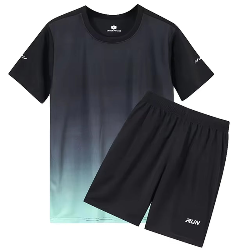 2 Pcs/Set Men'S Tracksuit Gym Fitness Badminton Sports Suit Clothes Running Jogging Sport Wear Exercise Workout Set Sportswear
